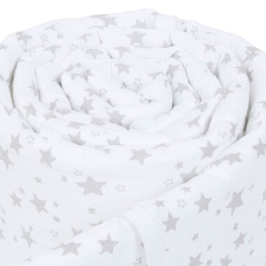 Babybay Nestchen Piqué Weiß mit Sterne perlgrau Modell Babybay Maxi/ Boxspring/ Comfort Plus