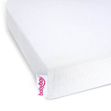Babybay Jersey Spannbetttuch Deluxe Cotton mit Membran Weiß Modell Babybay Maxi/ Boxspring/ Midi/ Comfort Plus